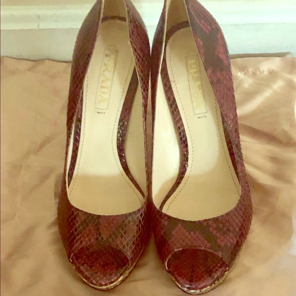 PRADA SNAKESKIN PEEP-TOE PUMPS